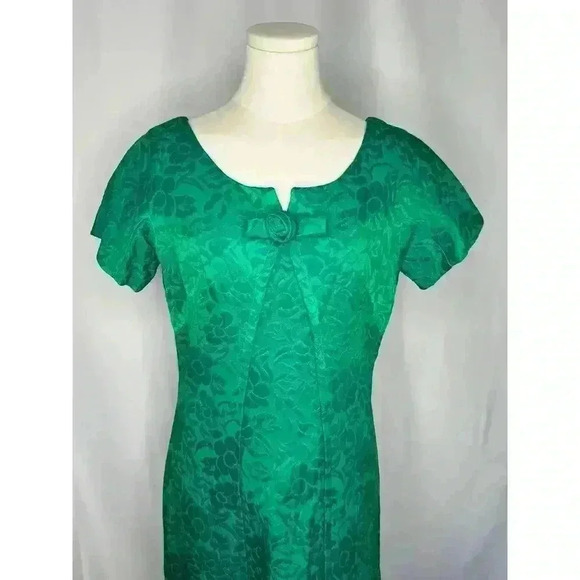 1960s Green Blue Silky Brocade Peck + Peck Cocktail Dress - Picture 3 of 13